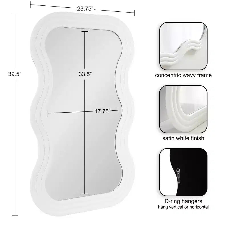 24"x40" Wavy Wall Mirror with White Plastic Frame