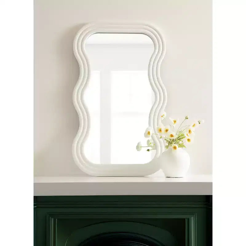 24"x40" Wavy Wall Mirror with White Plastic Frame
