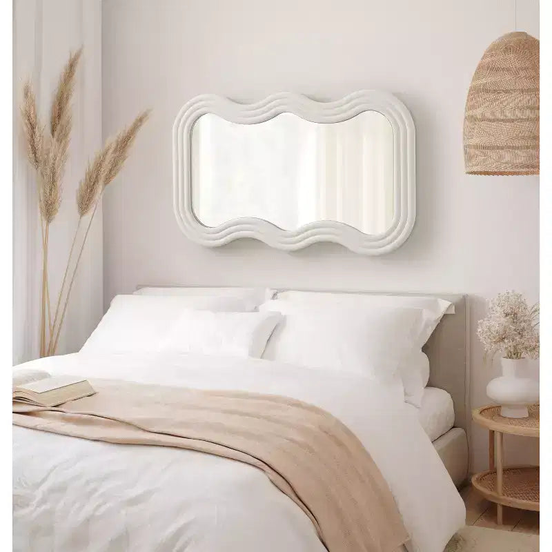 24"x40" Wavy Wall Mirror with White Plastic Frame