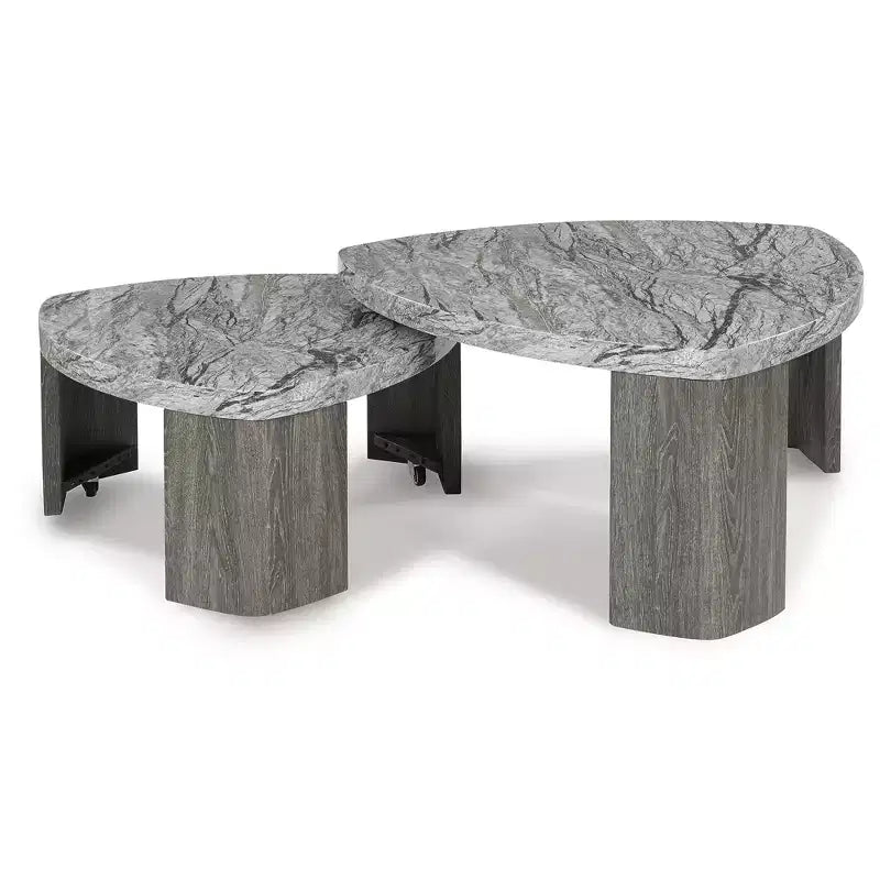 Modern Nesting Coffee Table with Faux Marble Top, Gray