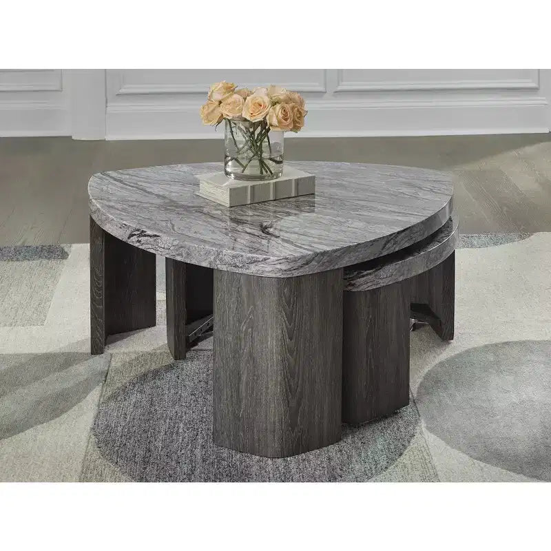 Modern Nesting Coffee Table with Faux Marble Top, Gray