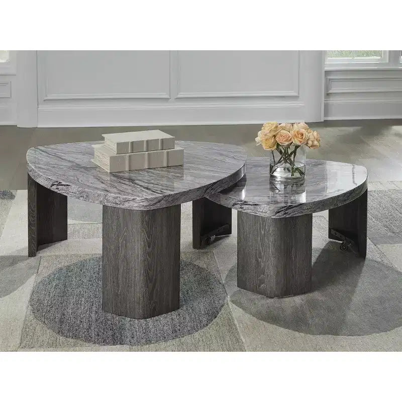 Modern Nesting Coffee Table with Faux Marble Top, Gray