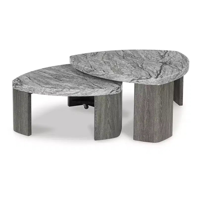 Modern Nesting Coffee Table with Faux Marble Top, Gray