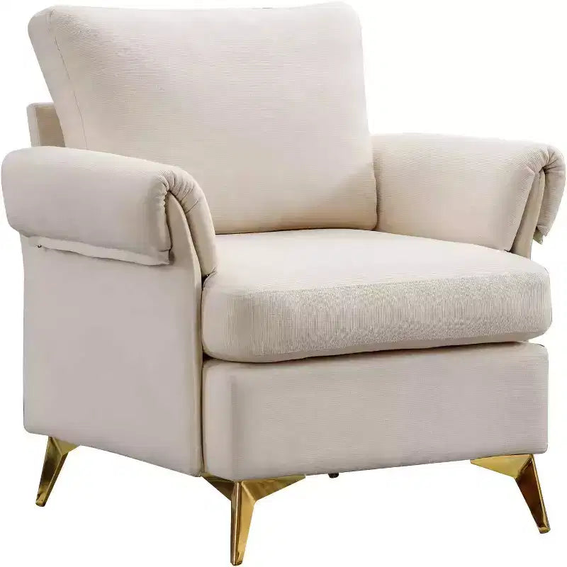 Ivory Linen Arm Chair Tufted Cushion Accent Chair with Lumbar Pillow