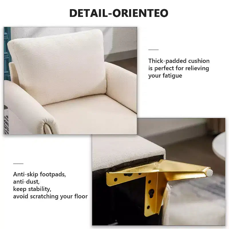 Ivory Linen Arm Chair Tufted Cushion Accent Chair with Lumbar Pillow