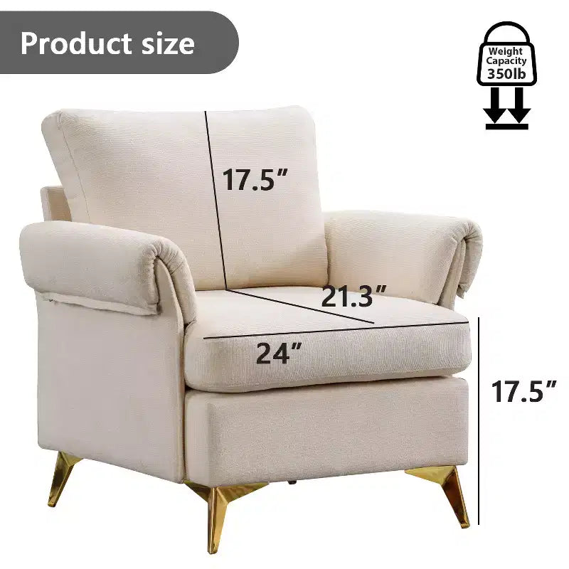 Ivory Linen Arm Chair Tufted Cushion Accent Chair with Lumbar Pillow