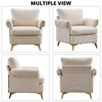 Ivory Linen Arm Chair Tufted Cushion Accent Chair with Lumbar Pillow
