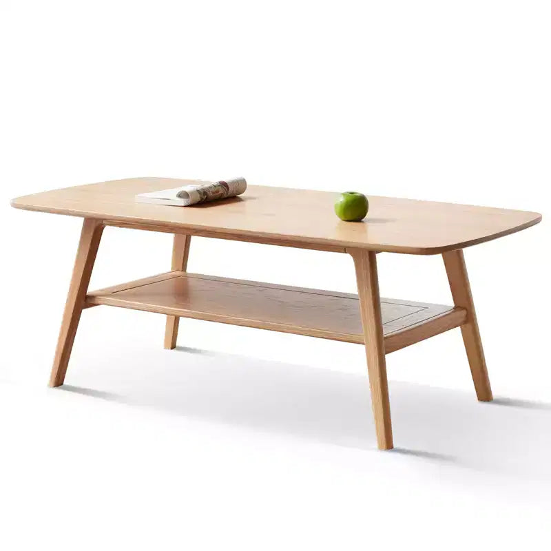 Solid Wood End Table with Storage Shelf for Living Room