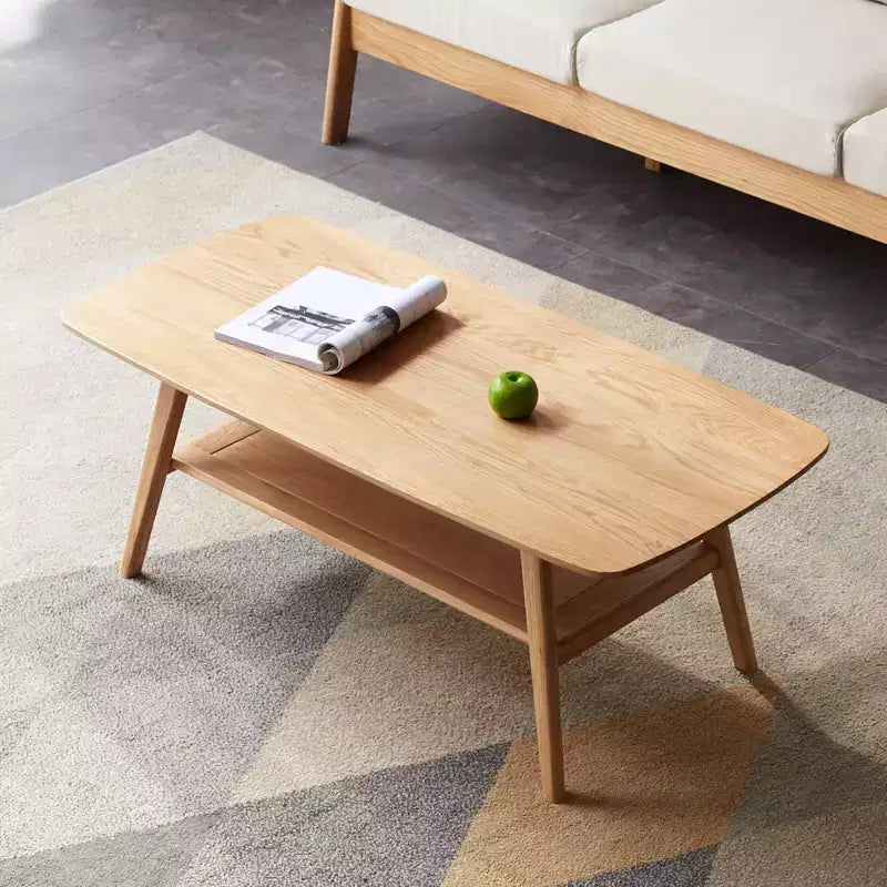 Solid Wood End Table with Storage Shelf for Living Room