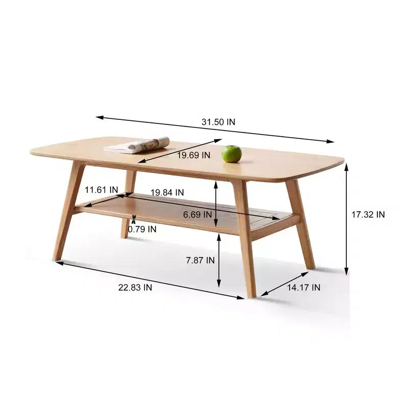 Solid Wood End Table with Storage Shelf for Living Room