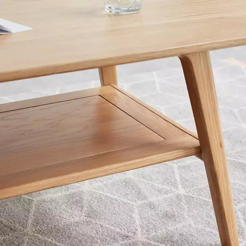 Solid Wood End Table with Storage Shelf for Living Room