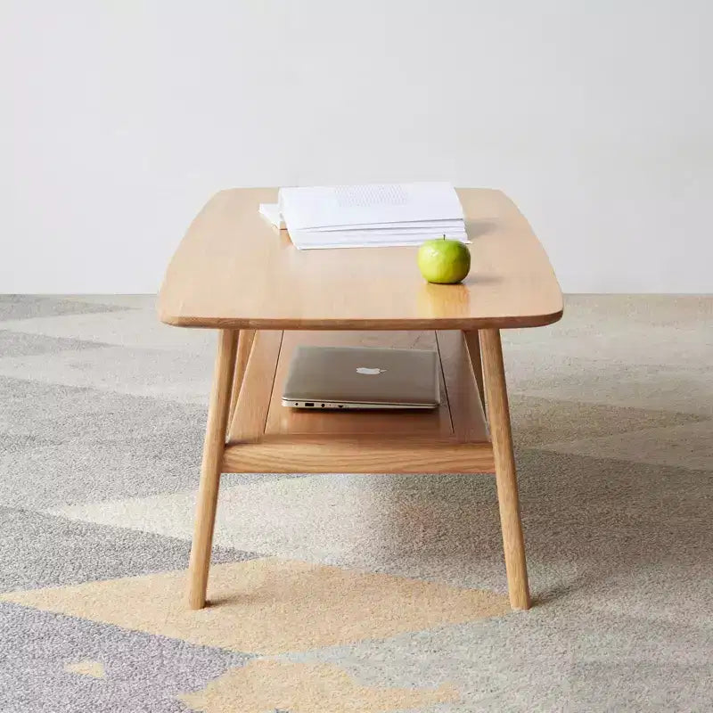 Solid Wood End Table with Storage Shelf for Living Room