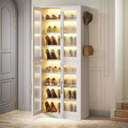 Tall Shoe Storage Cabinet with LED Lights and Frosted Acrylic Doors