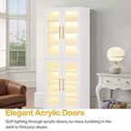 Tall Shoe Storage Cabinet with LED Lights and Frosted Acrylic Doors