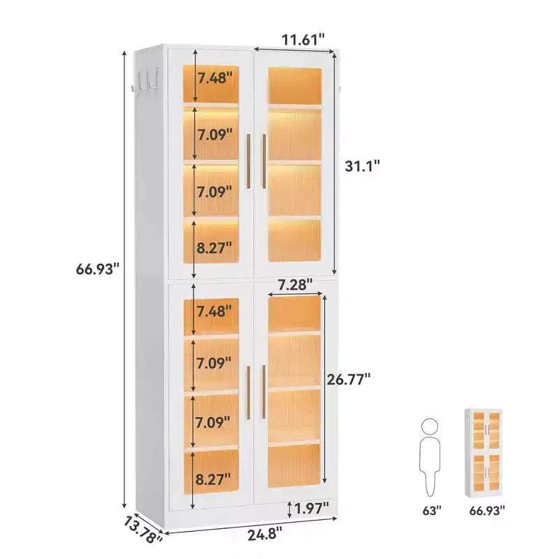 Tall Shoe Storage Cabinet with LED Lights and Frosted Acrylic Doors