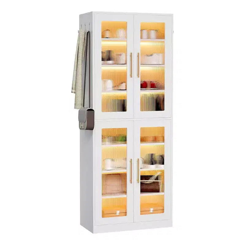 Tall Shoe Storage Cabinet with LED Lights and Frosted Acrylic Doors