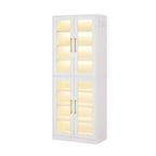 Tall Shoe Storage Cabinet with LED Lights and Frosted Acrylic Doors