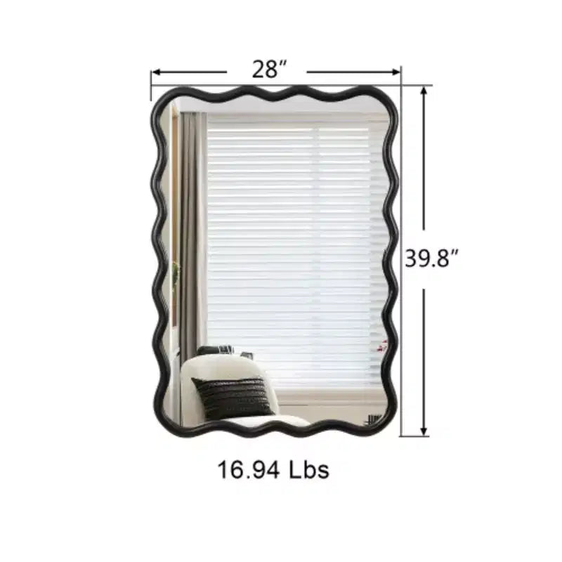 Solid Wood Wavy Rectangle Wall Mirror - Black, 40 x 28 in