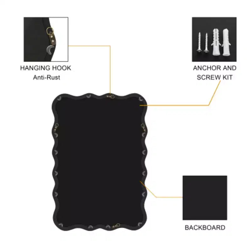 Solid Wood Wavy Rectangle Wall Mirror - Black, 40 x 28 in