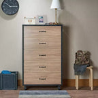 5-Drawer Wood Dresser with Caster Wheels