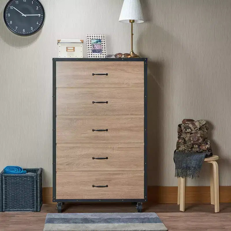5-Drawer Wood Dresser with Caster Wheels