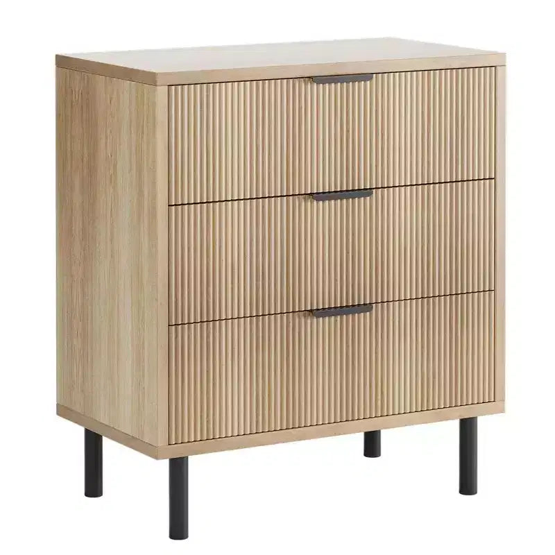 3-Drawer Dresser with Wave Fluted Panel and Metal Legs