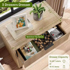 3-Drawer Dresser with Wave Fluted Panel and Metal Legs