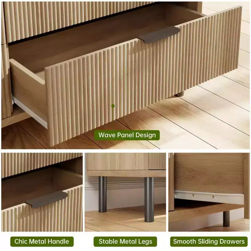 3-Drawer Dresser with Wave Fluted Panel and Metal Legs