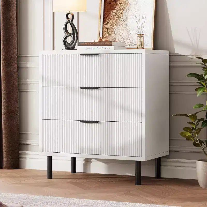 3-Drawer Dresser with Wave Fluted Panel and Metal Legs