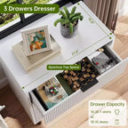 3-Drawer Dresser with Wave Fluted Panel and Metal Legs