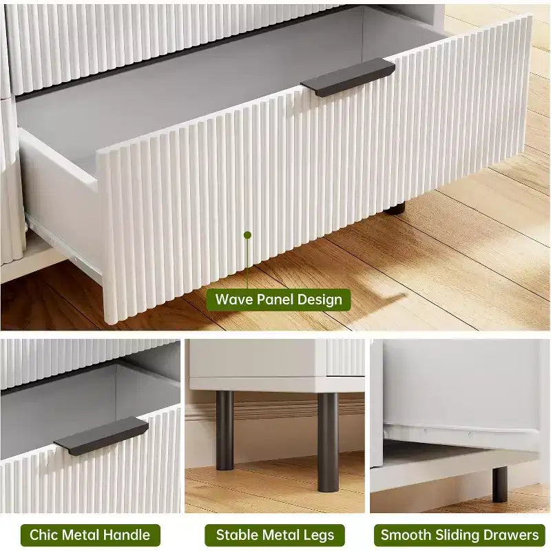 3-Drawer Dresser with Wave Fluted Panel and Metal Legs