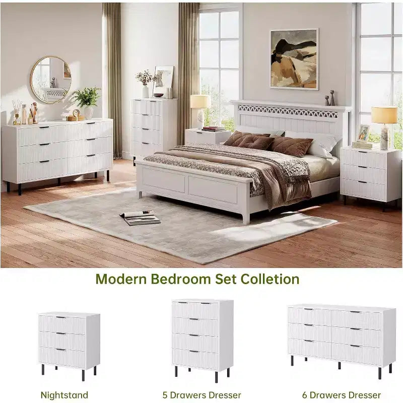 3-Drawer Dresser with Wave Fluted Panel and Metal Legs