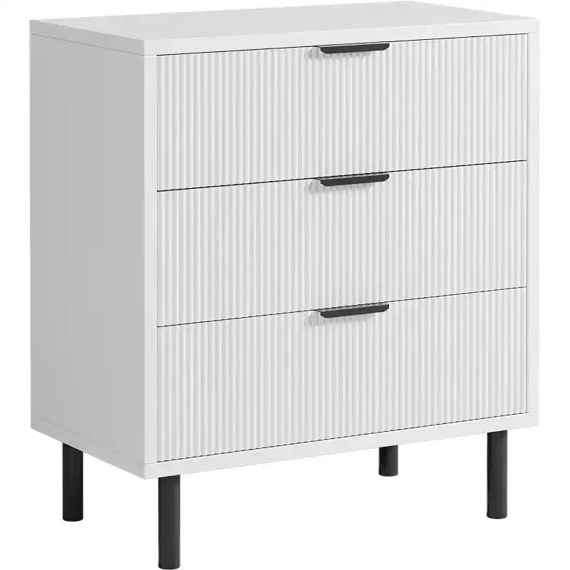 3-Drawer Dresser with Wave Fluted Panel and Metal Legs