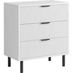 3-Drawer Dresser with Wave Fluted Panel and Metal Legs