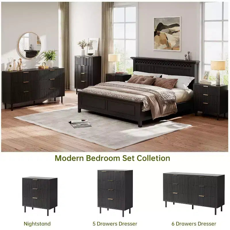 3-Drawer Dresser with Wave Fluted Panel and Metal Legs