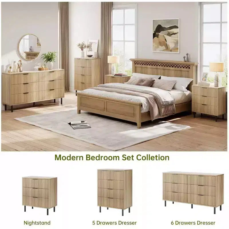 3-Drawer Dresser with Wave Fluted Panel and Metal Legs
