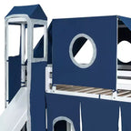 Twin/Full Size Loft Bed with Storage Staircase, Tent and Tower, Pink/Blue