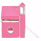 Twin/Full Size Loft Bed with Storage Staircase, Tent and Tower, Pink/Blue