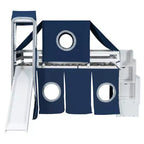 Twin/Full Size Loft Bed with Storage Staircase, Tent and Tower, Pink/Blue