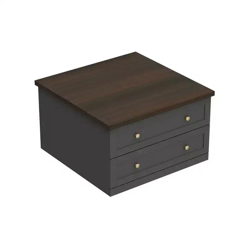 Square Coffee Table with Hidden Storage and Drawers - Dark Grey and Brown