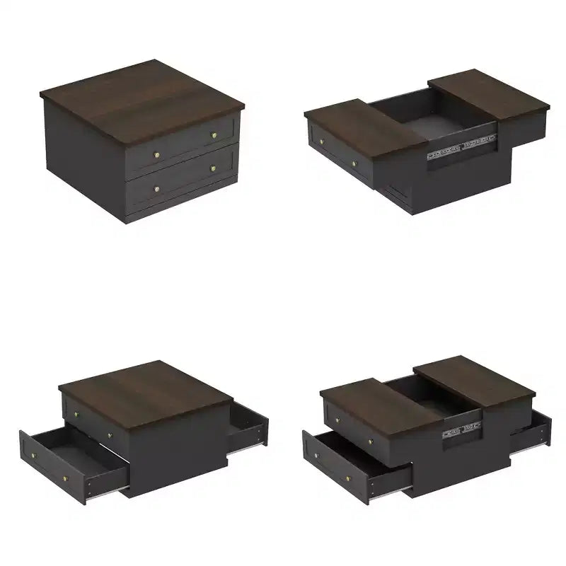 Square Coffee Table with Hidden Storage and Drawers - Dark Grey and Brown
