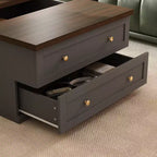 Square Coffee Table with Hidden Storage and Drawers - Dark Grey and Brown