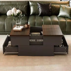Square Coffee Table with Hidden Storage and Drawers - Dark Grey and Brown