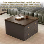 Square Coffee Table with Hidden Storage and Drawers - Dark Grey and Brown