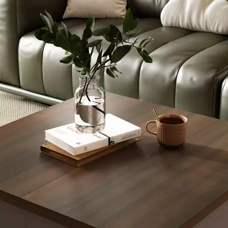 Square Coffee Table with Hidden Storage and Drawers - Dark Grey and Brown