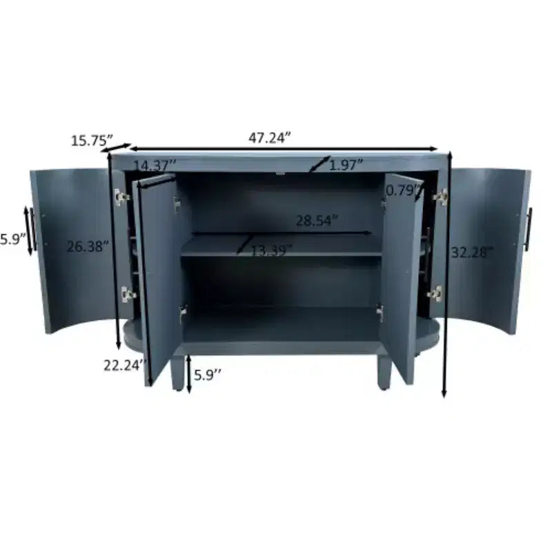 Arc-Shaped Sideboard with 4 Doors and Adjustable Shelves, 47.2 Inch