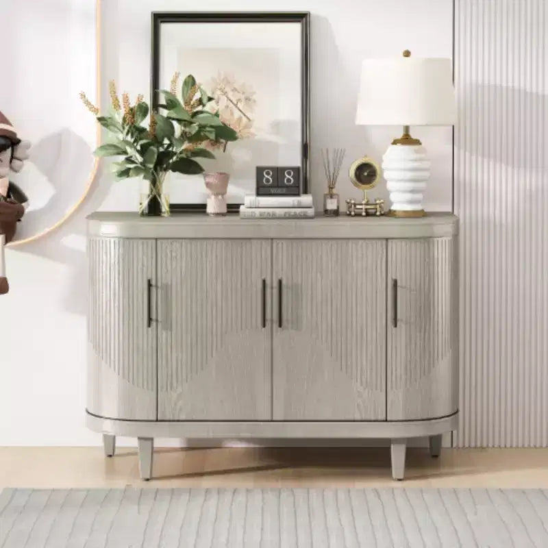 Arc-Shaped Sideboard with 4 Doors and Adjustable Shelves, 47.2 Inch