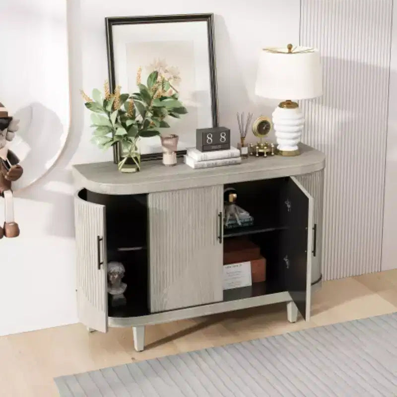 Arc-Shaped Sideboard with 4 Doors and Adjustable Shelves, 47.2 Inch