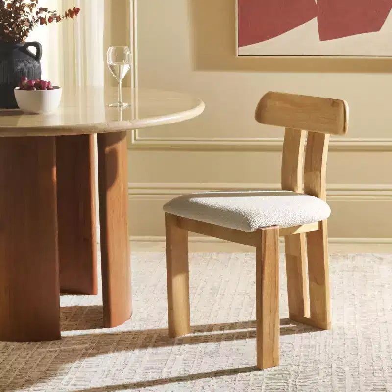 Boucle Upholstered Dining Chair with Wood Frame