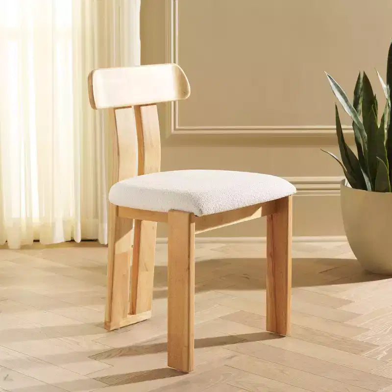 Boucle Upholstered Dining Chair with Wood Frame
